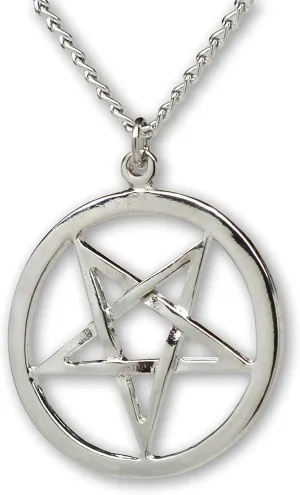 Inverted Pentacle Pentagram Satanic Polished Silver Finish Pendant Necklace