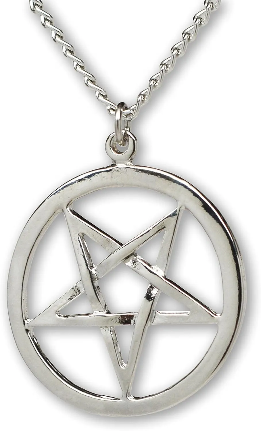 Inverted Pentacle Pentagram Satanic Polished Silver Finish Pendant Necklace