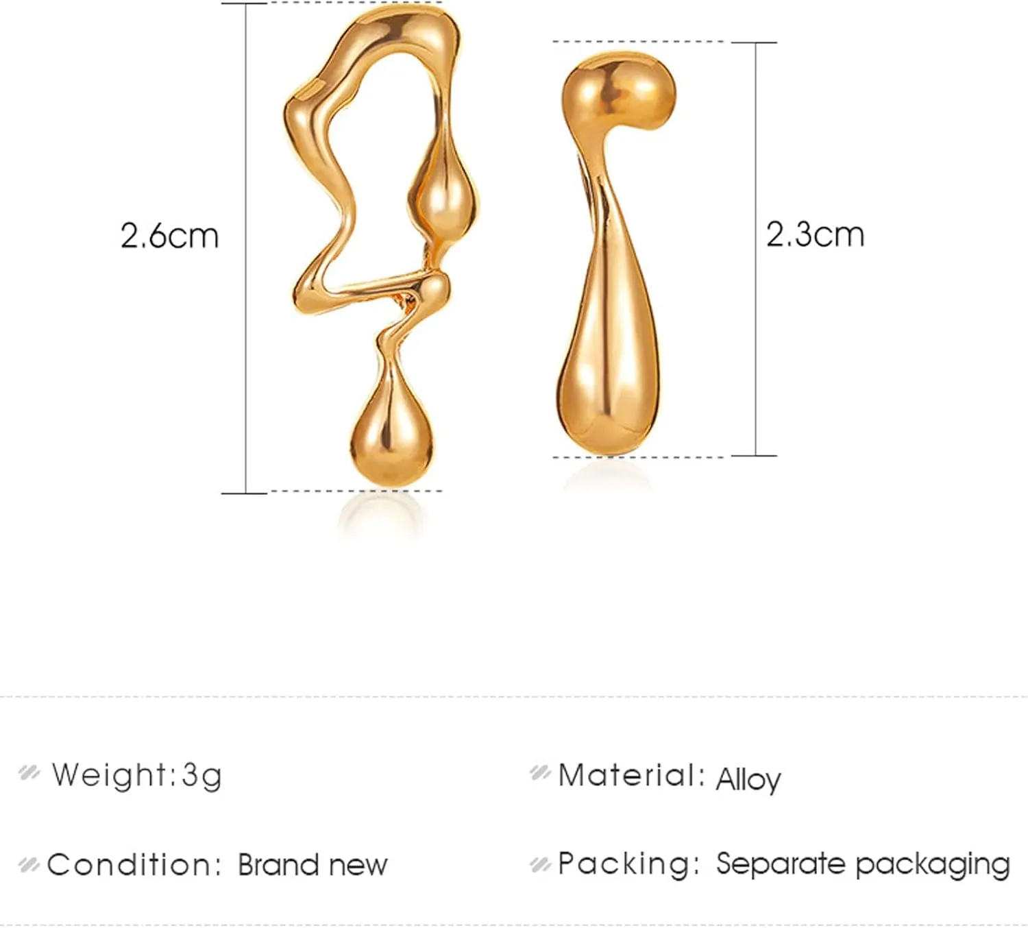 Irregular Waterdrop Earrings,Vintage Exaggerated Melting Liquid Asymmetrical Drop Earrings Gold Statement Earrings for Women