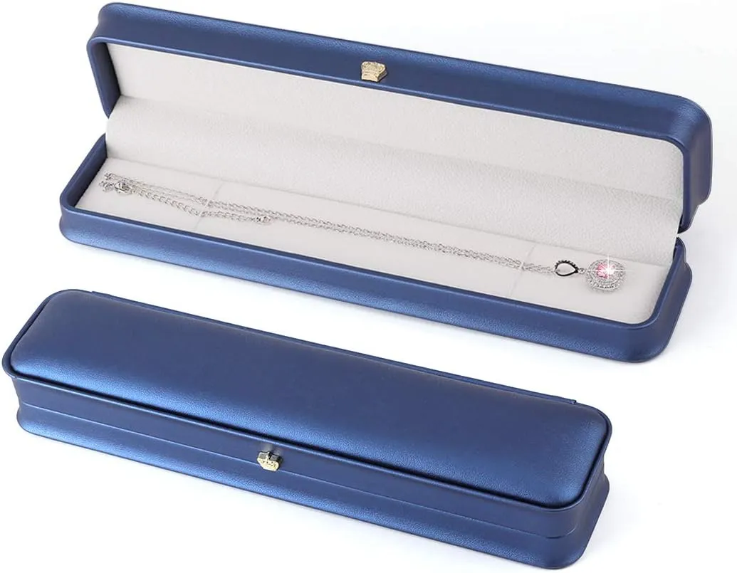 iSuperb Set of 2 Long Chain Necklace Box Bracelet Boxes PU Leather Jewelry Display Gift Storage Box Pendant Case for Wedding Anniversary Engagement