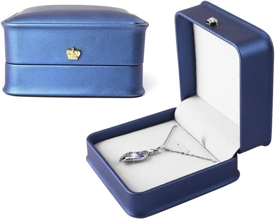 iSuperb Set of 2 Necklace Pendant Box Chain Bracelet Gift Box PU Leather Jewelry Display Storage Case for Wedding Christmas Engagement Proposal