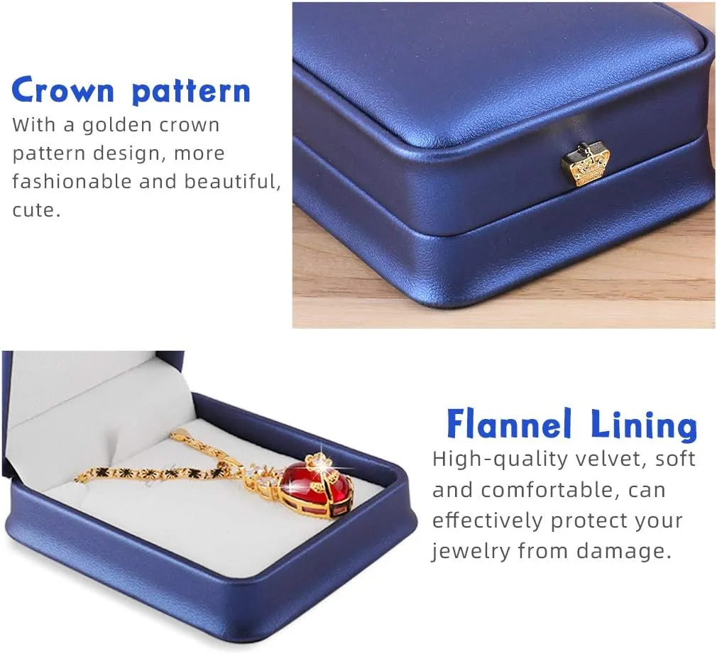 iSuperb Set of 2 Necklace Pendant Box Chain Bracelet Gift Box PU Leather Jewelry Display Storage Case for Wedding Christmas Engagement Proposal