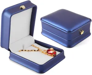 iSuperb Set of 2 Necklace Pendant Box Chain Bracelet Gift Box PU Leather Jewelry Display Storage Case for Wedding Christmas Engagement Proposal