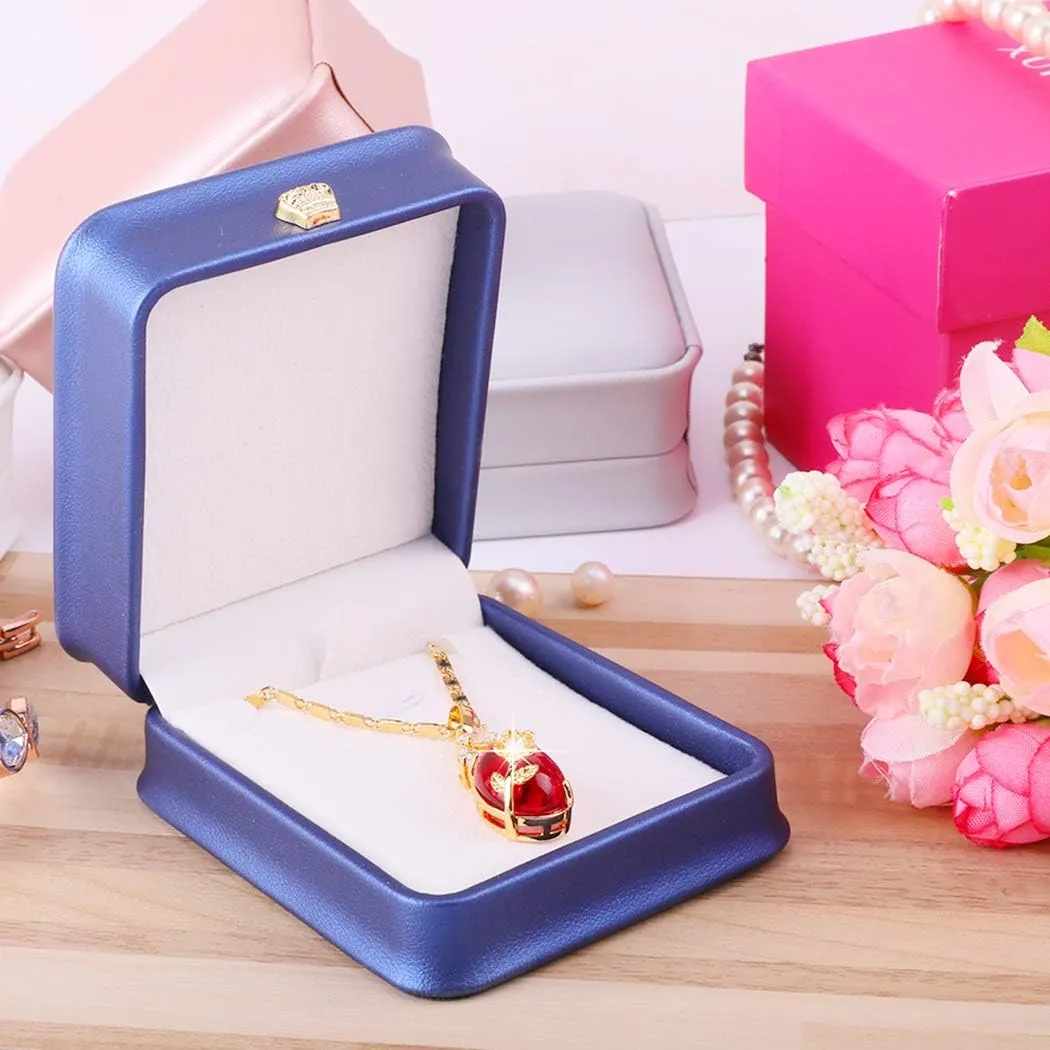 iSuperb Set of 2 Necklace Pendant Box Chain Bracelet Gift Box PU Leather Jewelry Display Storage Case for Wedding Christmas Engagement Proposal