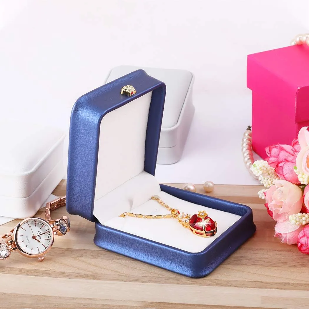 iSuperb Set of 2 Necklace Pendant Box Chain Bracelet Gift Box PU Leather Jewelry Display Storage Case for Wedding Christmas Engagement Proposal