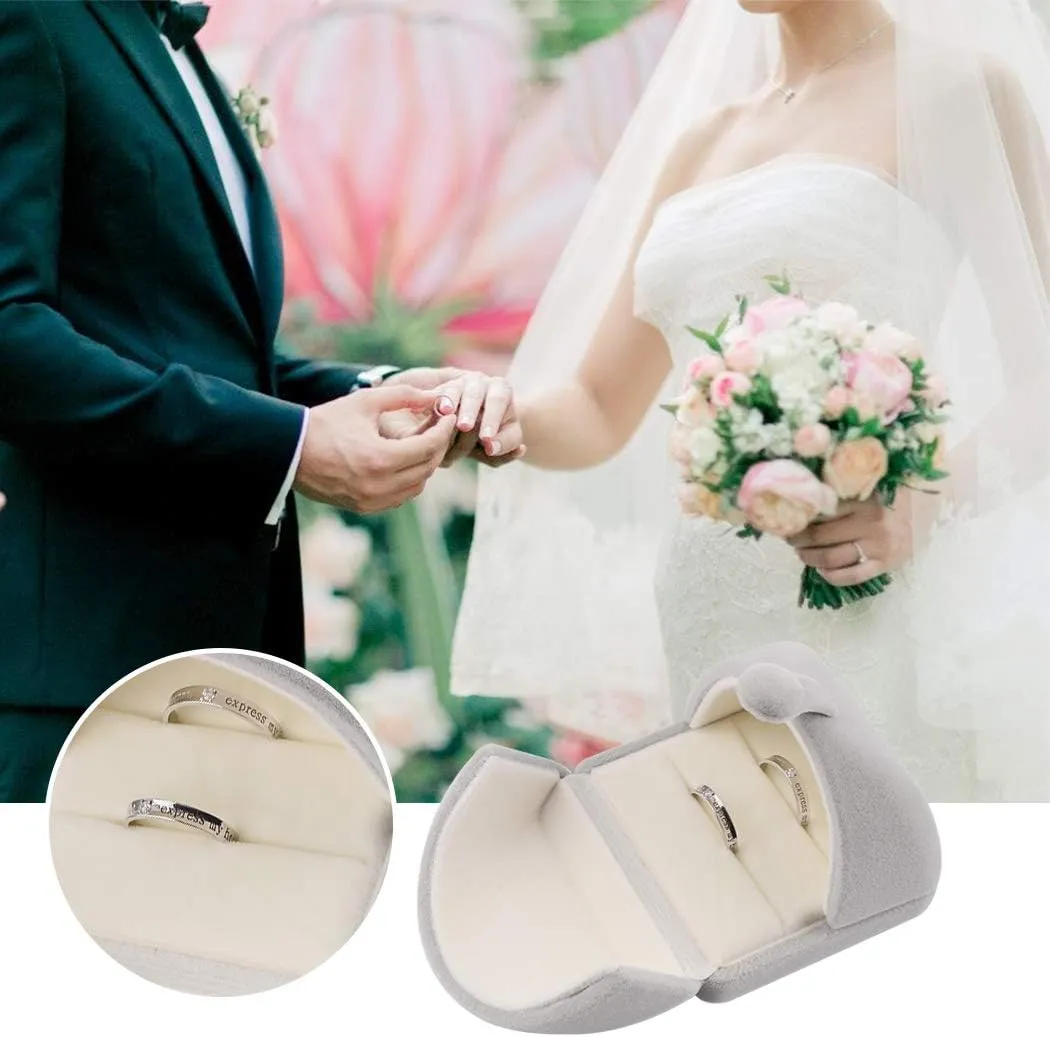 iSuperb Velvet Double Ring Box Proposal Engagement Couple Ring Boxes Premium Jewelry Gift Box Double Open Ring Box for Wedding Ceremony Anniversary