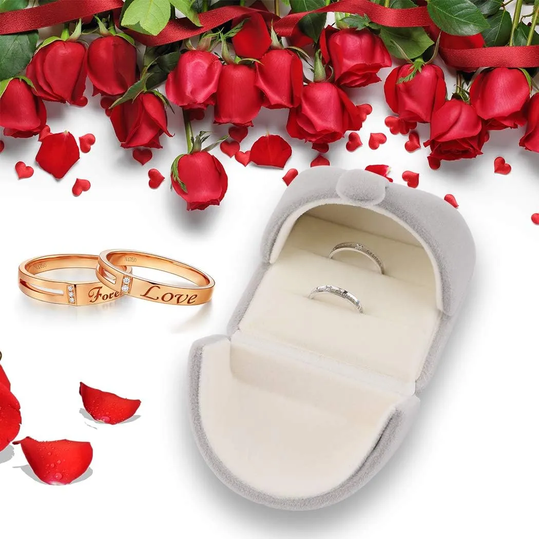 iSuperb Velvet Double Ring Box Proposal Engagement Couple Ring Boxes Premium Jewelry Gift Box Double Open Ring Box for Wedding Ceremony Anniversary
