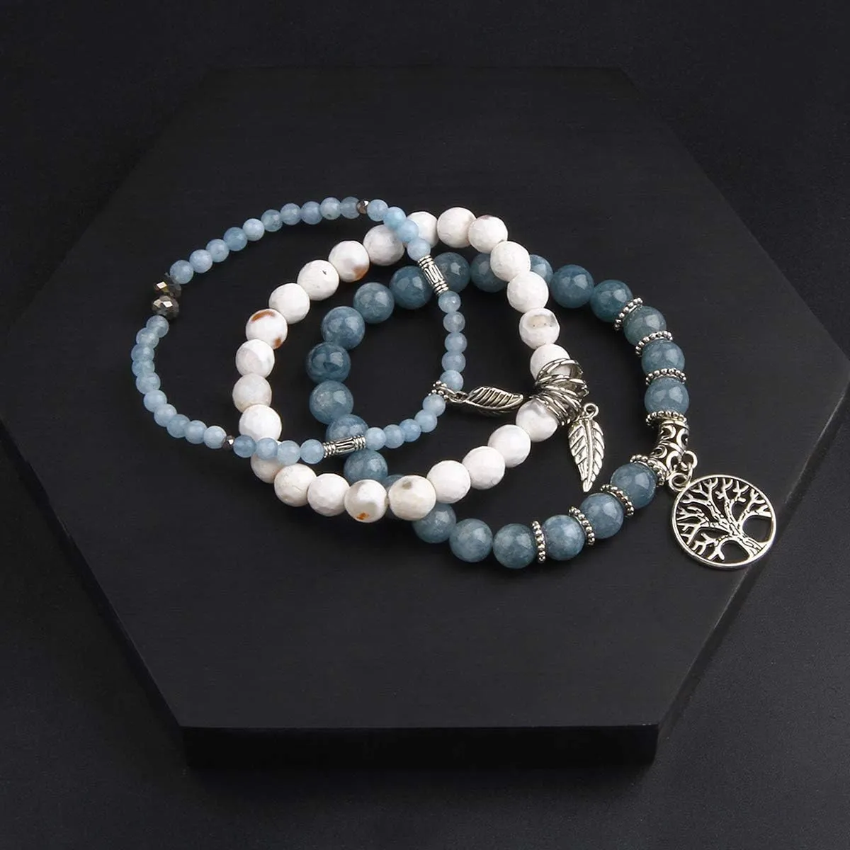 Jardme Beaded Bracelets for Women, Healing Stone Crystal Bracelets Tree of Life Bracelet Yoga Stretch Chakra Bracelet Set Jewelry Gifts