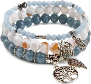 Jardme Beaded Bracelets for Women, Healing Stone Crystal Bracelets Tree of Life Bracelet Yoga Stretch Chakra Bracelet Set Jewelry Gifts