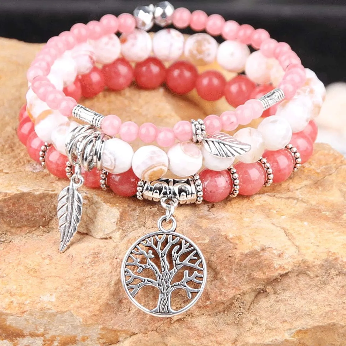Jardme Beaded Bracelets for Women, Healing Stone Crystal Bracelets Tree of Life Bracelet Yoga Stretch Chakra Bracelet Set Jewelry Gifts