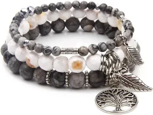Jardme Beaded Bracelets for Women, Healing Stone Crystal Bracelets Tree of Life Bracelet Yoga Stretch Chakra Bracelet Set Jewelry Gifts