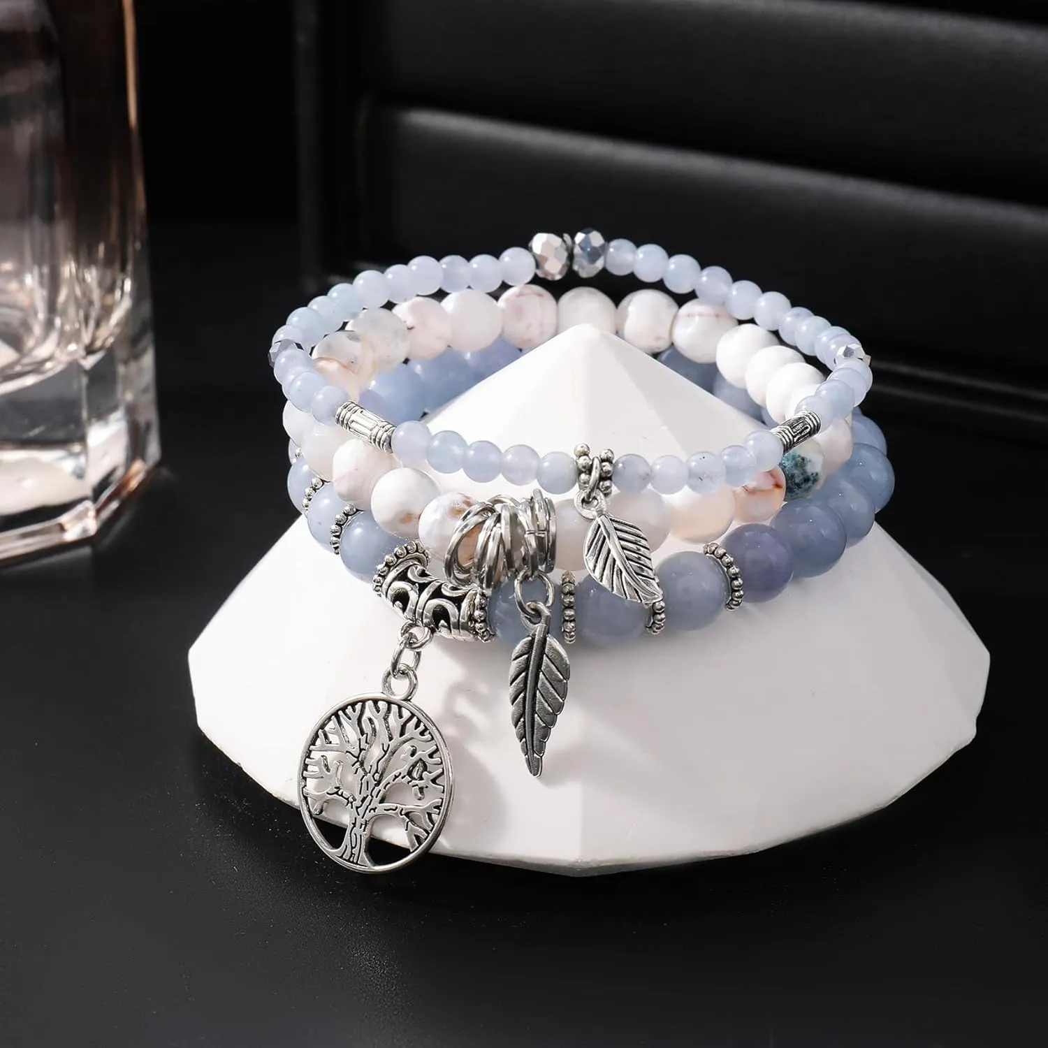 Jardme Beaded Bracelets for Women, Healing Stone Crystal Bracelets Tree of Life Bracelet Yoga Stretch Chakra Bracelet Set Jewelry Gifts
