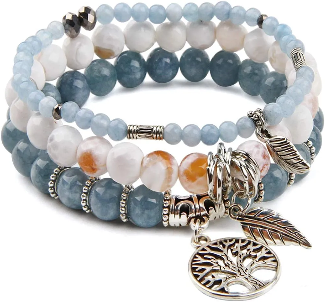 Jardme Beaded Bracelets for Women, Healing Stone Crystal Bracelets Tree of Life Bracelet Yoga Stretch Chakra Bracelet Set Jewelry Gifts