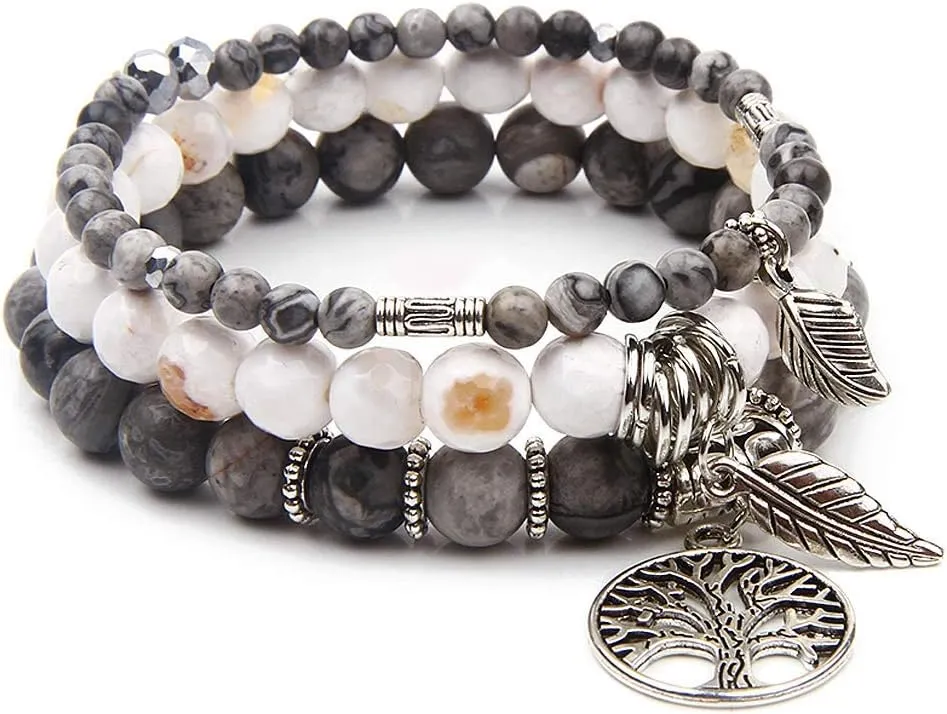 Jardme Beaded Bracelets for Women, Healing Stone Crystal Bracelets Tree of Life Bracelet Yoga Stretch Chakra Bracelet Set Jewelry Gifts