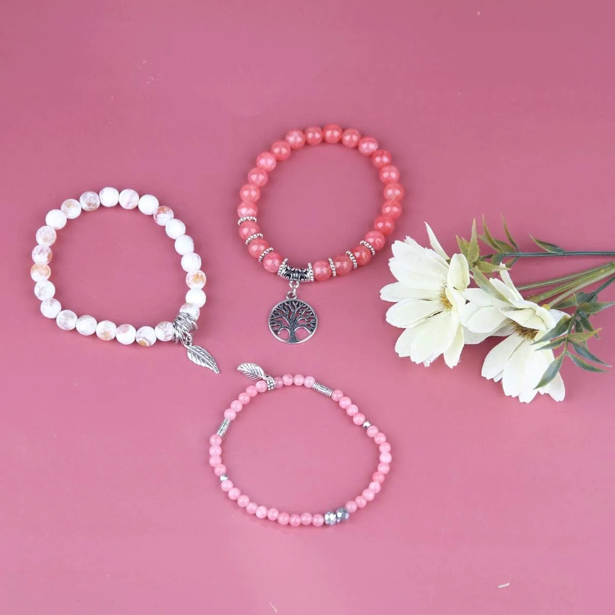 Jardme Beaded Bracelets for Women, Healing Stone Crystal Bracelets Tree of Life Bracelet Yoga Stretch Chakra Bracelet Set Jewelry Gifts