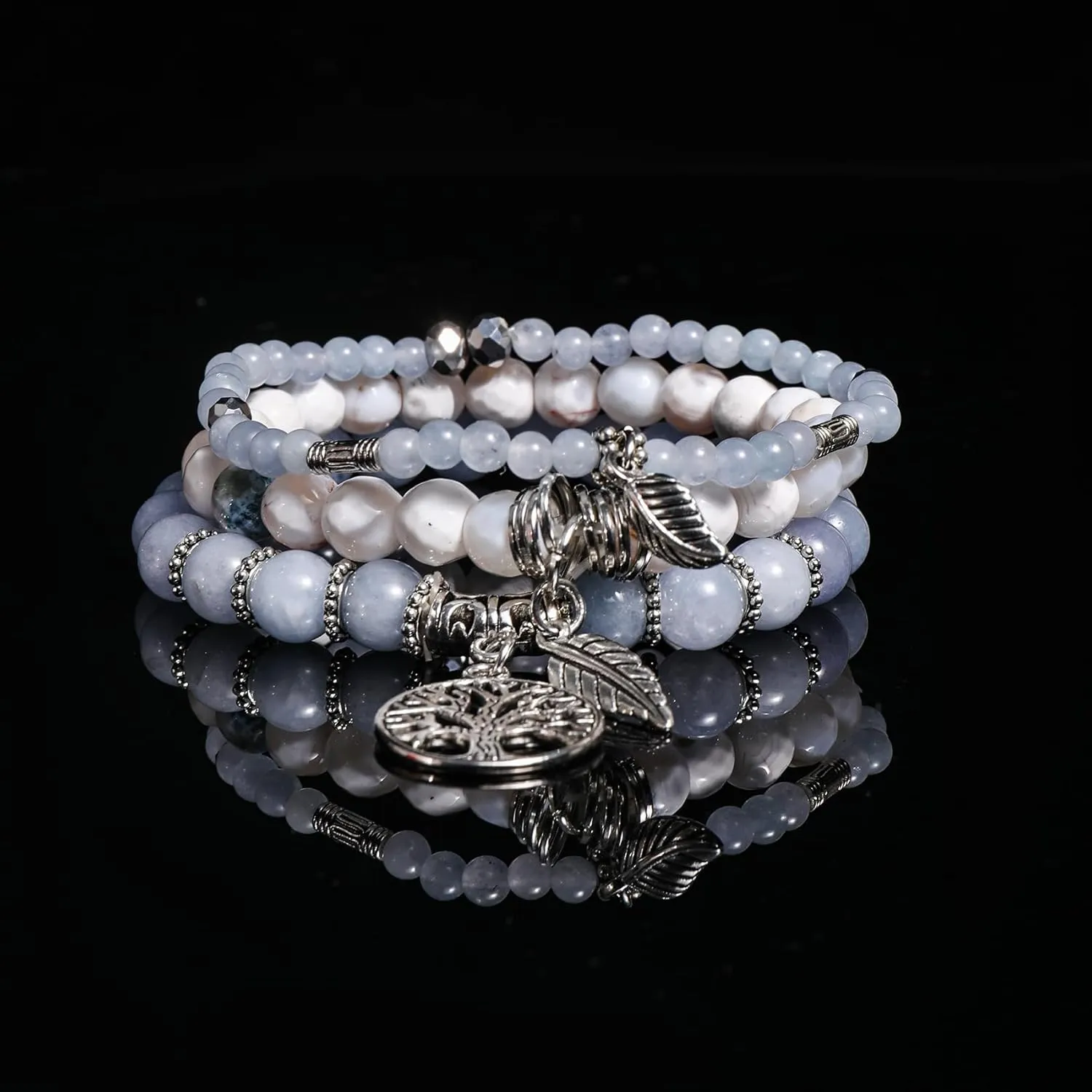 Jardme Beaded Bracelets for Women, Healing Stone Crystal Bracelets Tree of Life Bracelet Yoga Stretch Chakra Bracelet Set Jewelry Gifts