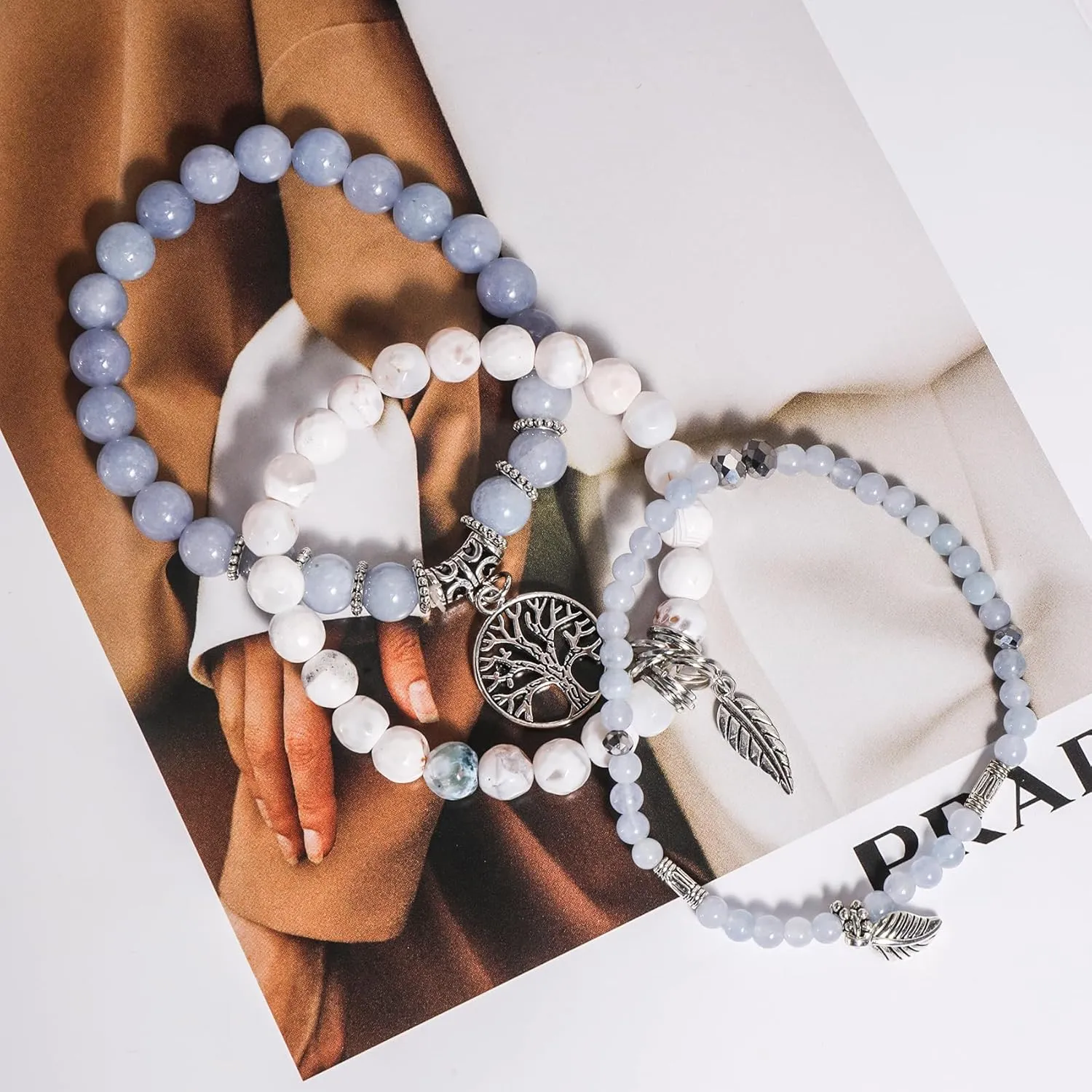 Jardme Beaded Bracelets for Women, Healing Stone Crystal Bracelets Tree of Life Bracelet Yoga Stretch Chakra Bracelet Set Jewelry Gifts