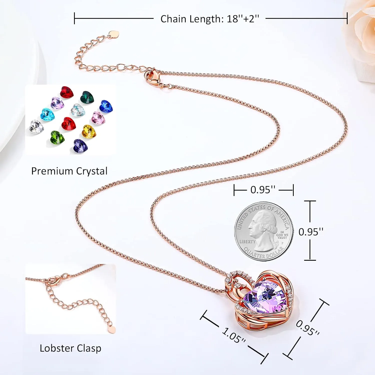 JD & P Swan Necklace for Women, Silver/Gold Plated Heart Crystal Birthstone Pendant Necklace, Gift Ideal for Wife Girlfriend Mom