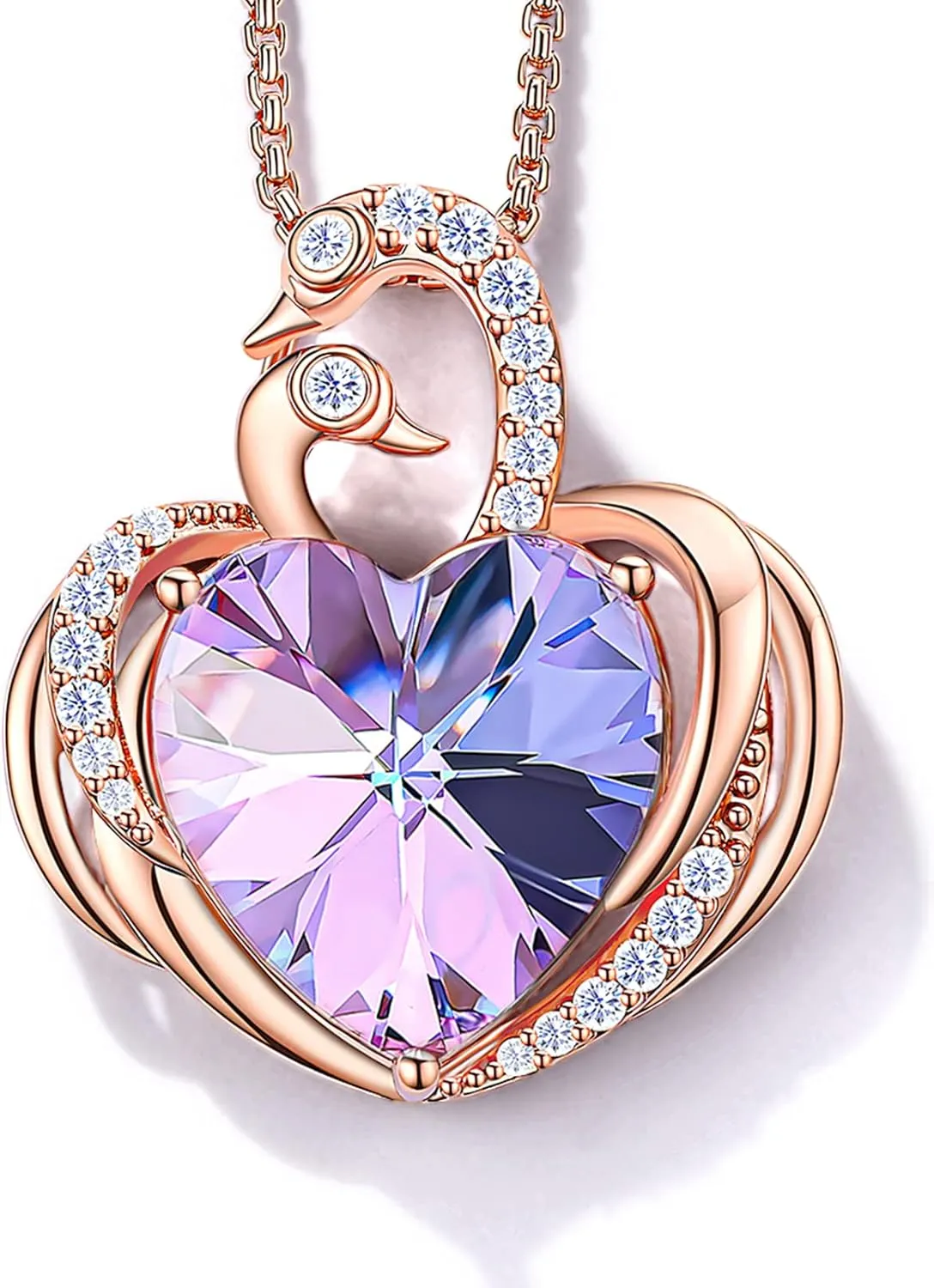 JD & P Swan Necklace for Women, Silver/Gold Plated Heart Crystal Birthstone Pendant Necklace, Gift Ideal for Wife Girlfriend Mom