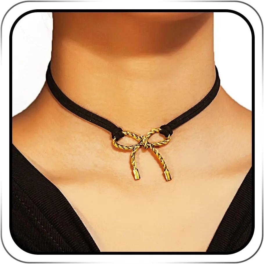 JEAIRTS Bow Choker Necklace Black Bowknot Pendant Necklaces Dainty Layered Chokers for Women