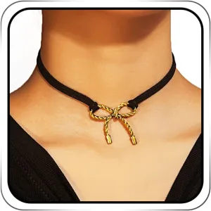JEAIRTS Bow Choker Necklace Black Bowknot Pendant Necklaces Dainty Layered Chokers for Women