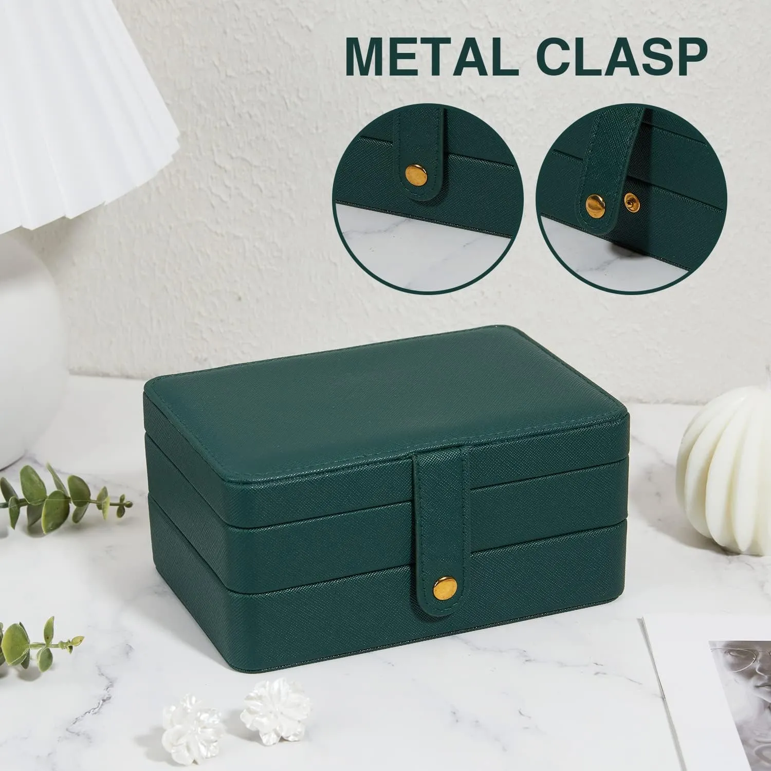 Jewelry Box for Women and Girls, PU Leather Made Jewelry Organizer, 3 Layers Jewelry Storage for Rings, Earings, Necklaces, Bracelets, Valentines Day Gifts (Green Small)