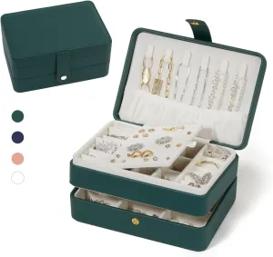 Jewelry Box for Women and Girls, PU Leather Made Jewelry Organizer, 3 Layers Jewelry Storage for Rings, Earings, Necklaces, Bracelets, Valentines Day Gifts (Green Small)