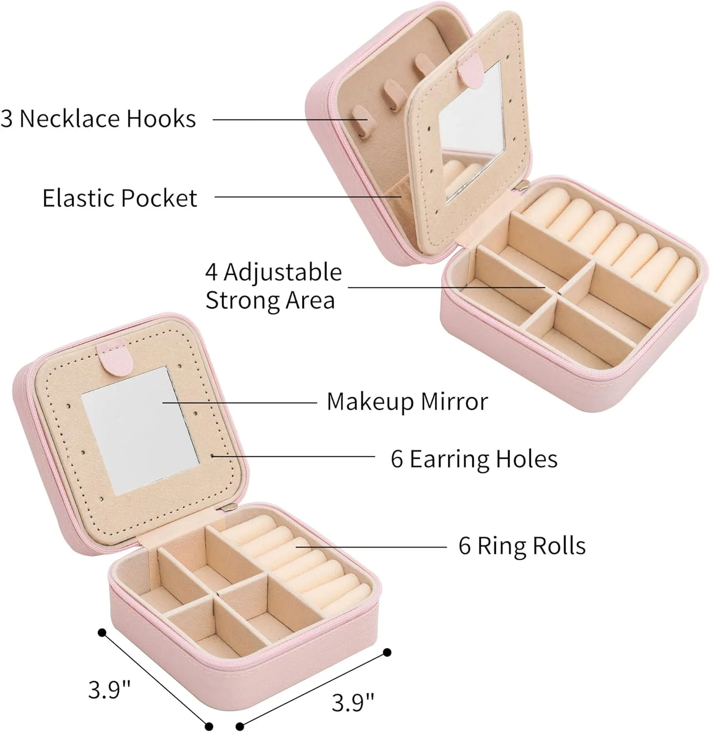 Jewelry Boxes & Organizers| Initial Travel Jewelry Box Case| Gold Initial Necklaces for Women | Personalized Pink Jewelry Organizer| Graduation Travel Gifts, A-Pink