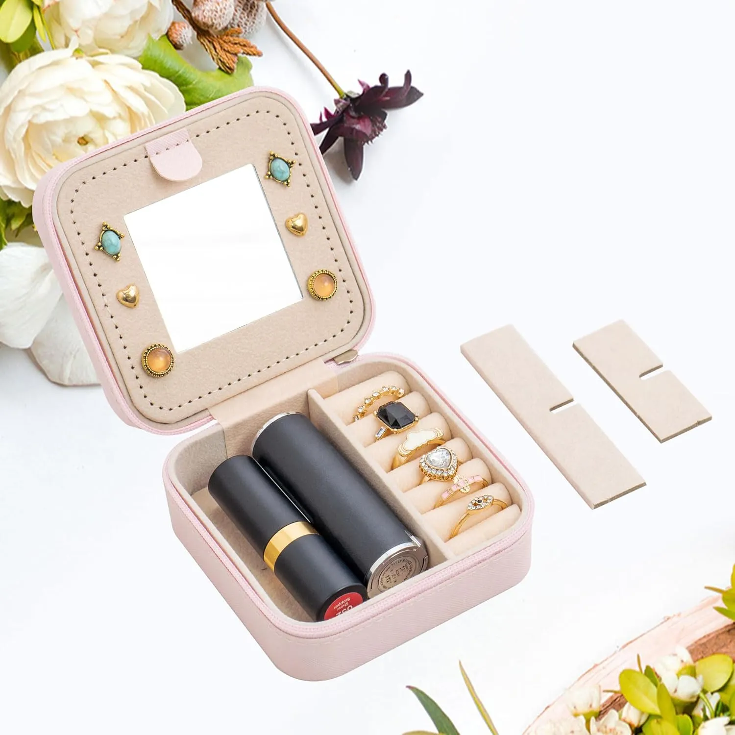 Jewelry Boxes & Organizers| Initial Travel Jewelry Box Case| Gold Initial Necklaces for Women | Personalized Pink Jewelry Organizer| Graduation Travel Gifts, A-Pink
