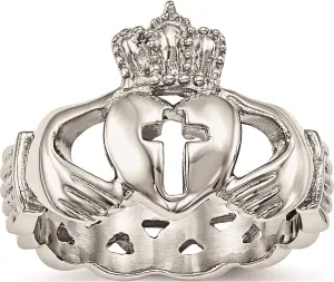 Jewelry By Sweet Pea Stainless Steel Polished Claddagh with Cross Ring