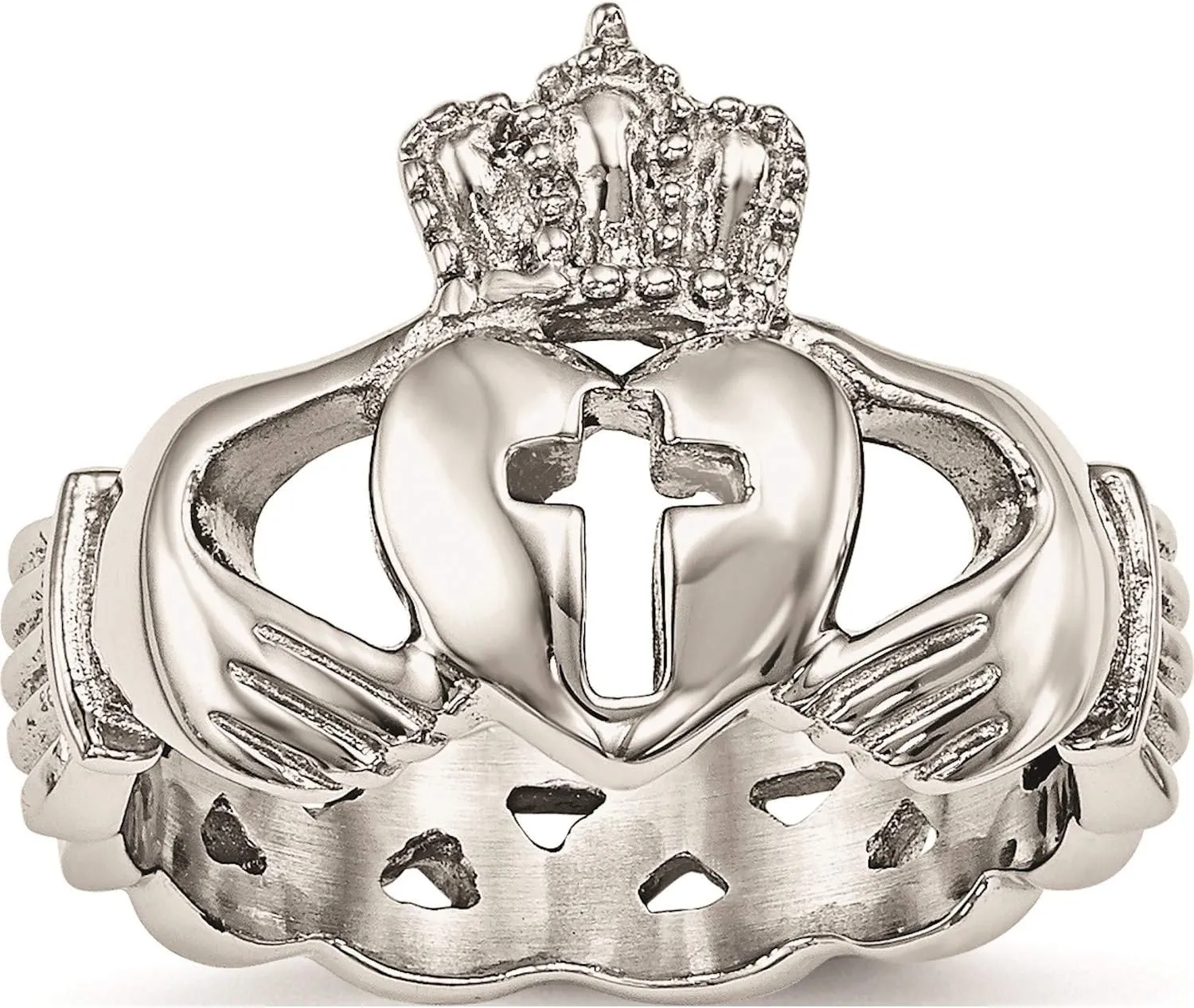 Jewelry By Sweet Pea Stainless Steel Polished Claddagh with Cross Ring