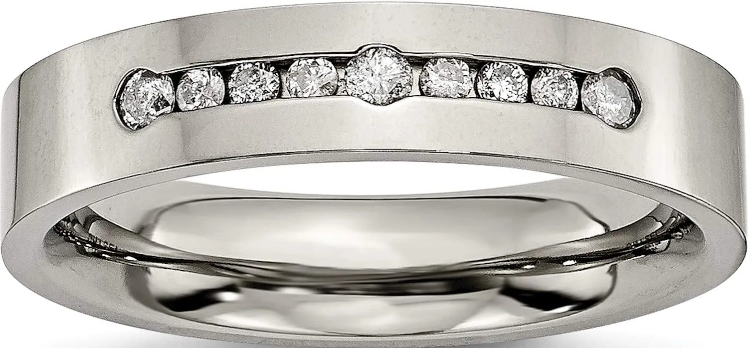 Jewelry By Sweet Pea Titanium Polished 1/4Ct Tw. Diamond 6mm Band (Width=6)