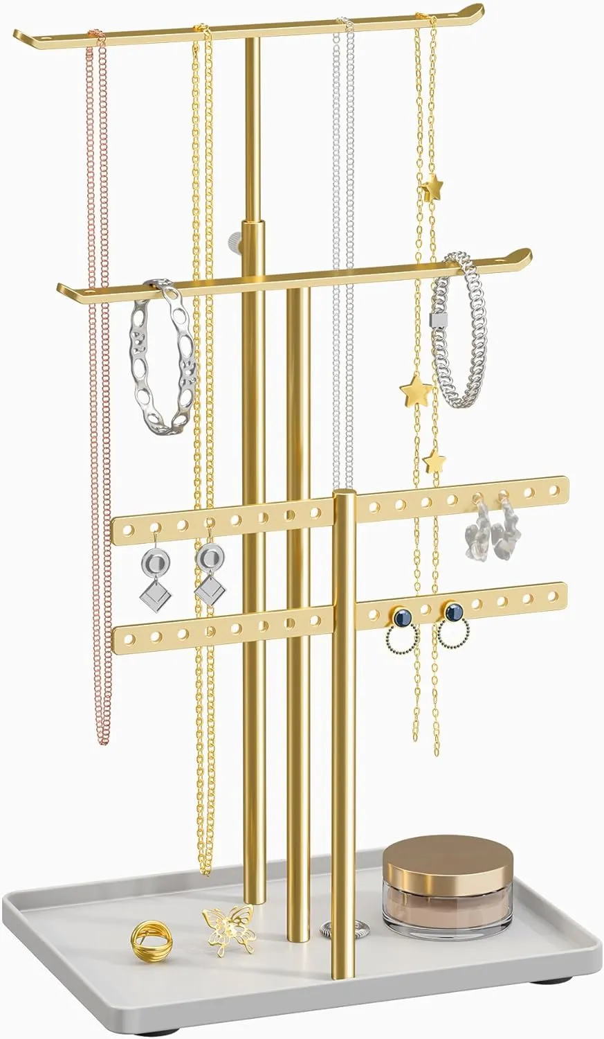 Jewelry Holder Stand Organizer Gold: Hanger for Necklaces, Earrings, Bracelets and Rings, Jewlery Display