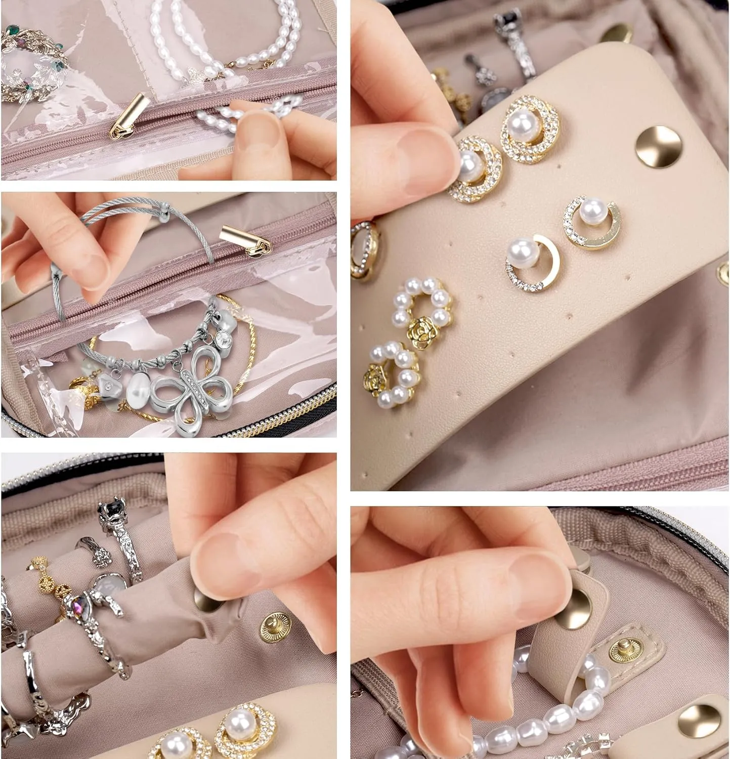 Jewelry Travel Case Organizer for Necklaces, Earrings, Rings, Bracelet, Watch, Soft Sided, Red Sandalwood