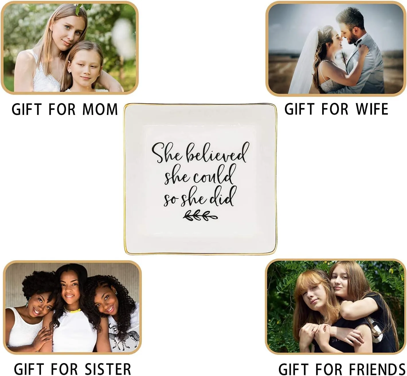 Jewelry Tray Ceramic Trinket Dish Ring Funny Birthday Gifts for Women Unique New Job Spiritual Congratulations Gift Best Friend Mom Friendship Office Decor,She Believed She Could So She Did