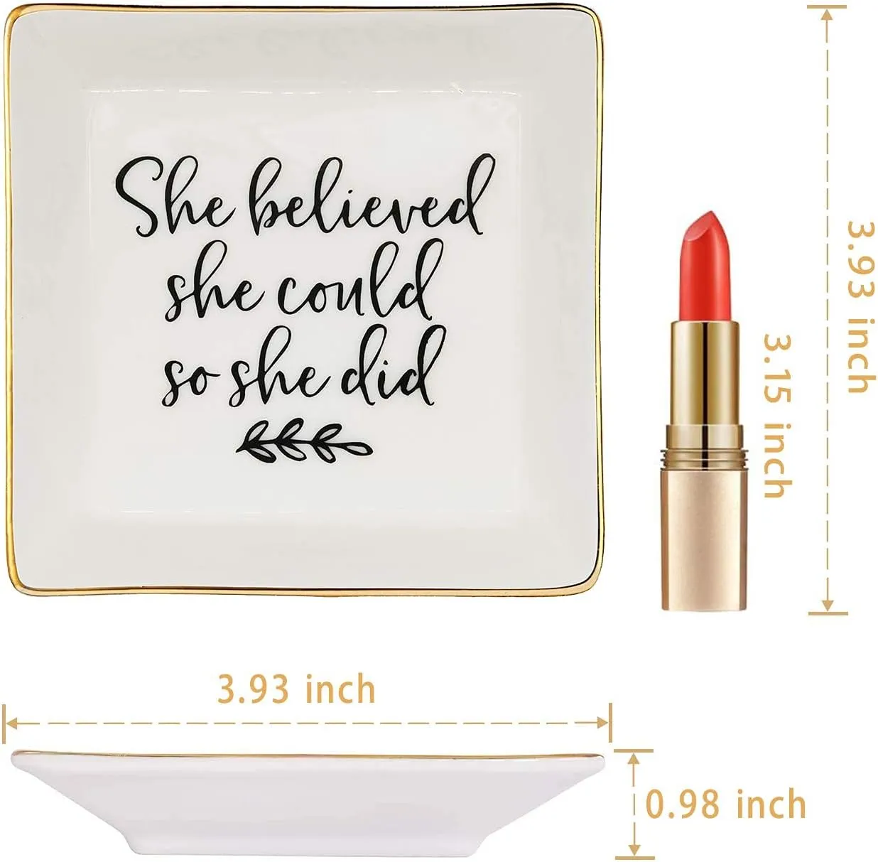 Jewelry Tray Ceramic Trinket Dish Ring Funny Birthday Gifts for Women Unique New Job Spiritual Congratulations Gift Best Friend Mom Friendship Office Decor,She Believed She Could So She Did