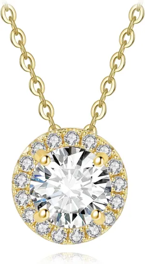 JewelryPalace Halo 1.2ct Cubic Zirconia Round Cut Pendant Necklace for Women, 14K White Yellow Rose Gold Plated 925 Sterling Silver Necklaces for Her, Anniversary CZ Jewelry Sets 18 Inches Chain
