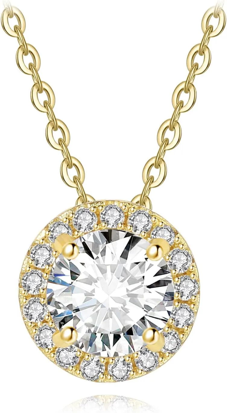 JewelryPalace Halo 1.2ct Cubic Zirconia Round Cut Pendant Necklace for Women, 14K White Yellow Rose Gold Plated 925 Sterling Silver Necklaces for Her, Anniversary CZ Jewelry Sets 18 Inches Chain