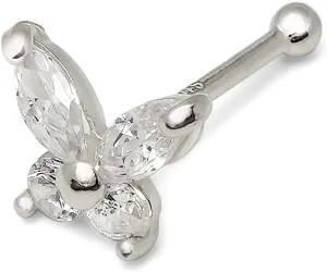 Jewelryweb - 14k Real Gold Simulated Diamond CZ Butterfly Nose Stud - 20g nose ring - nose piercings - nose rings studs - clear nose studs