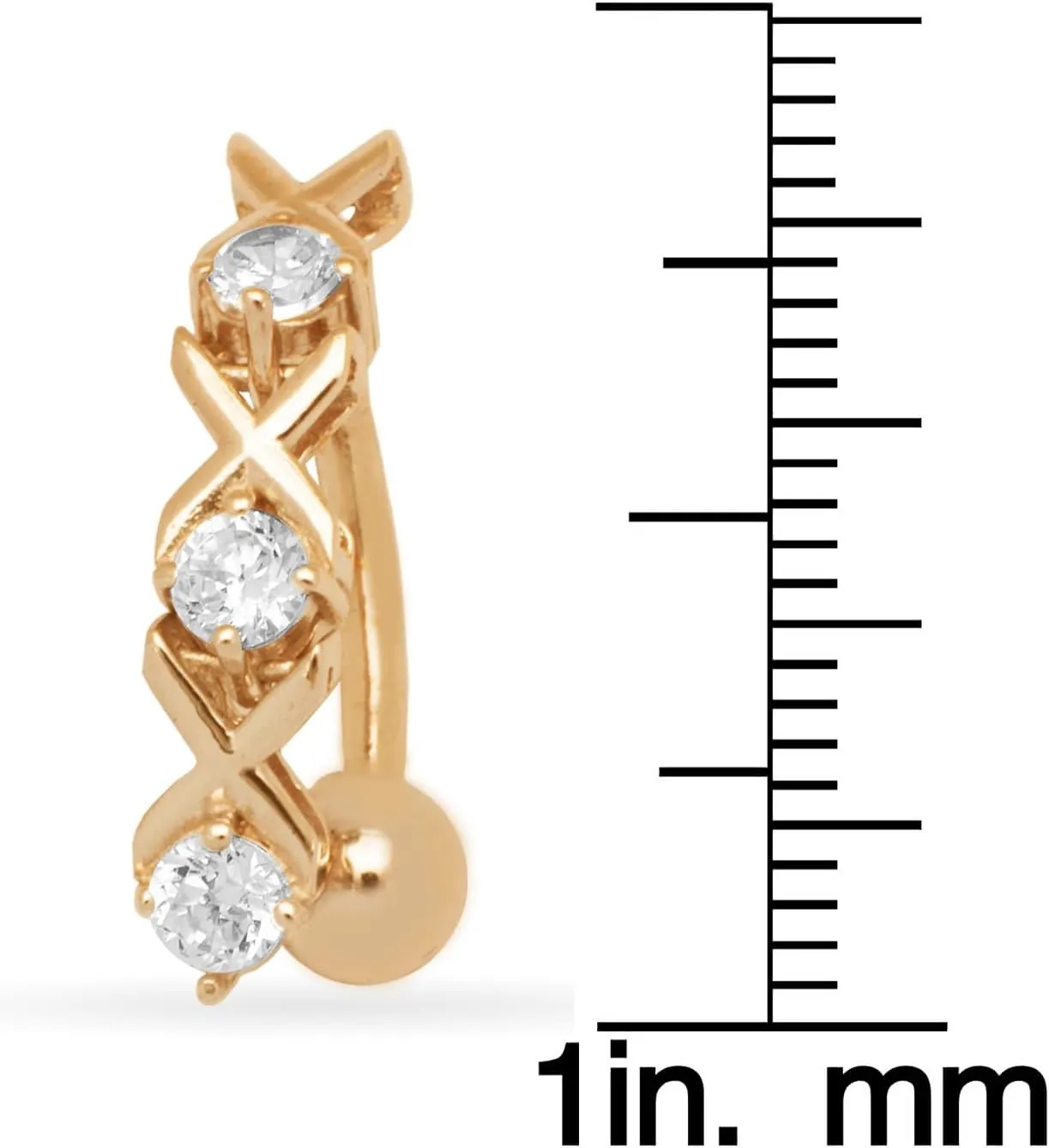 JewelryWeb - Solid 14k Gold Cubic Zirconia S-Link Top Down Belly Button Ring - 3mm x 20mm - Curved Barbell Navel Piercing for Women - Belly Piercing Jewelry