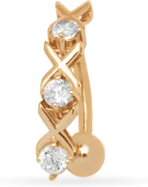 JewelryWeb - Solid 14k Gold Cubic Zirconia S-Link Top Down Belly Button Ring - 3mm x 20mm - Curved Barbell Navel Piercing for Women - Belly Piercing Jewelry