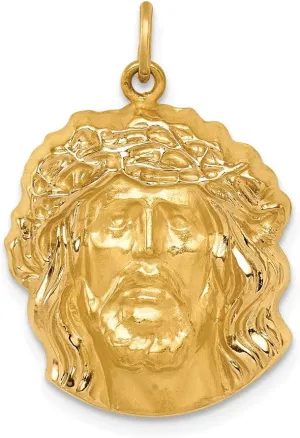 Jewels By Lux 14K Yellow Gold Hollow Polished Satin Medium Jesus Medal Pendant