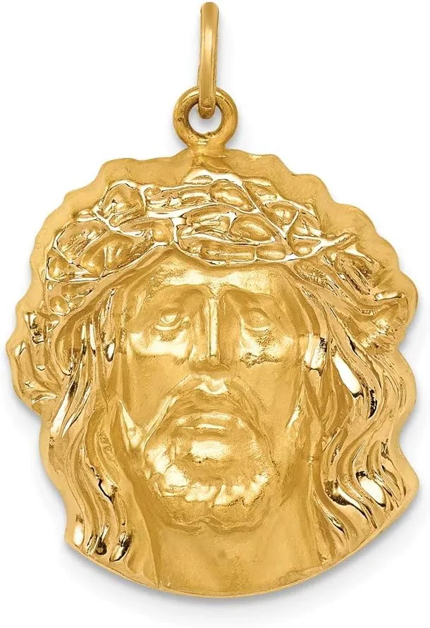 Jewels By Lux 14K Yellow Gold Hollow Polished Satin Medium Jesus Medal Pendant