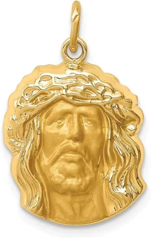 Jewels By Lux 14K Yellow Gold Hollow Polished Satin Medium Jesus Medal Pendant