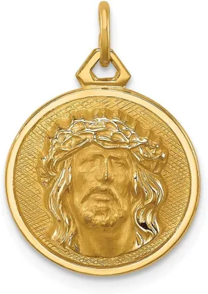 Jewels By Lux 14K Yellow Gold Hollow Polished Satin Small Round Jesus Medal Pendant