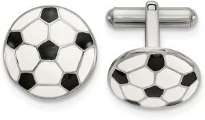 Jewels By Lux Stainless Steel Polished and Enameled Soccer Ball Cuff Links