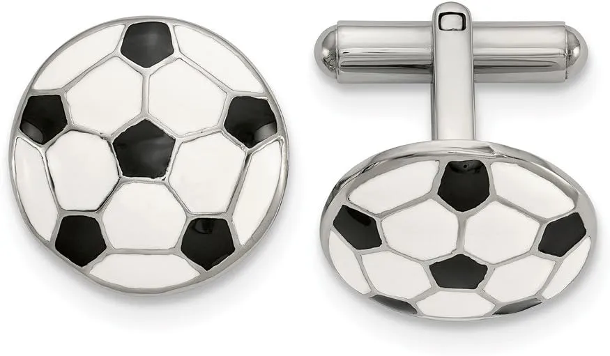 Jewels By Lux Stainless Steel Polished and Enameled Soccer Ball Cuff Links