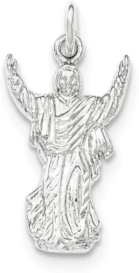 Jewels By Lux Sterling Silver Polished & Textured Jesus with Hands Up Pendant