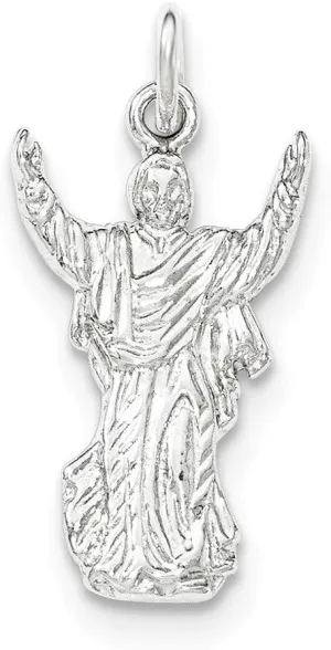 Jewels By Lux Sterling Silver Polished & Textured Jesus with Hands Up Pendant