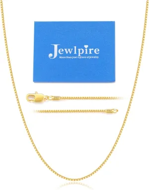 Jewlpire 14-26 Inch Italian 1.3MM 24K Gold Plated 925 Sterling Silver Box Chain Necklace for Women, Thin Women's Chain Necklaces